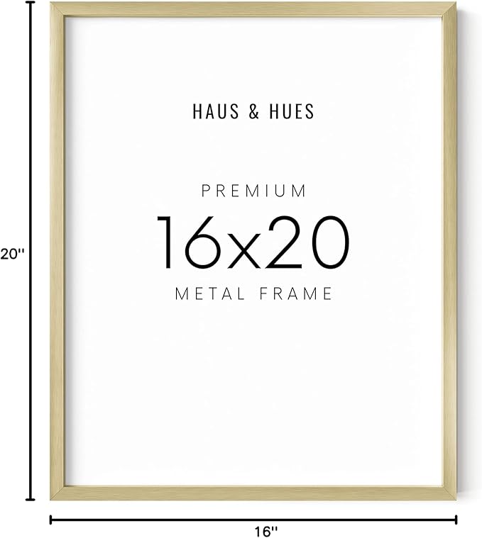 HAUS AND HUES 16x20 Gold Picture Frame - Picture Frame Metallic 16x20 Poster Frames for Wall, 16x20 Gold Poster Frames, 16x20 Picture Frames For Wall (Gold Aluminum Frame)