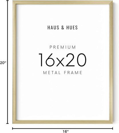 HAUS AND HUES 16x20 Gold Picture Frame - Picture Frame Metallic 16x20 Poster Frames for Wall, 16x20 Gold Poster Frames, 16x20 Picture Frames For Wall (Gold Aluminum Frame)