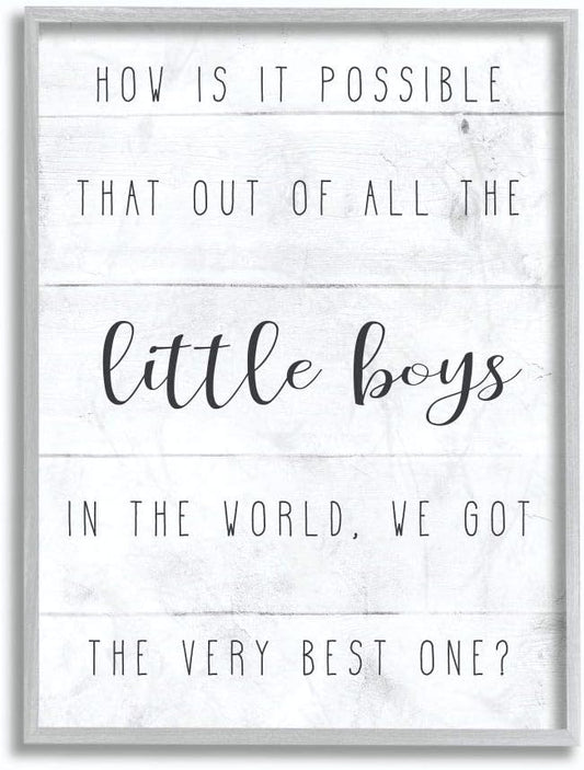 Stupell Industries Best Little Boy Family Kids Home Inspirational Word, Design by Artist Daphne Polselli Wall Art, 16 x 20, Grey Framed