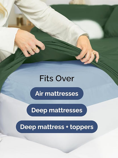 Extra Deep Twin Sheet Set - 4 Piece Breathable and Cooling Sheets - Hotel Luxury Bed Sheets Set - Easy Fit - Soft, Wrinkle Free and Comfy Sheets Set - Emerald Green Sheet Set with Extra Deep Pockets