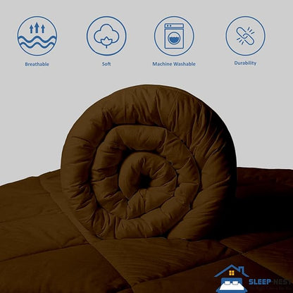 SLEEP-NEST Hotel Luxury Eastern King 118 x 110 Inch Weighted Down Alternative Pinch Pleat 1 Piece Comforter with 8 Tabs/Loops 400 GSM-Box Stitched Duvet Insert Extra Large Breathable - Brown