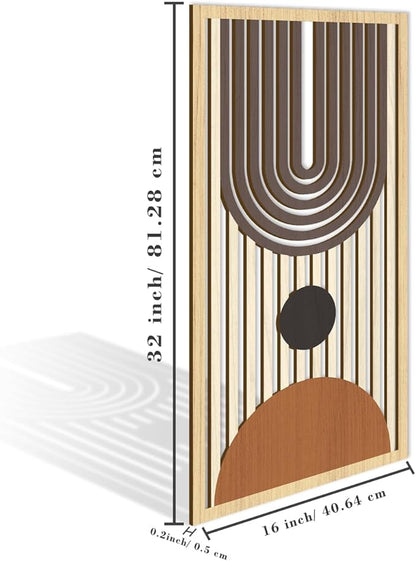 IARTTOP Large Boho Wood Wall Art 16x32 Inch Abstract Mid century Modern Wooden Wall Decor Minimalist Bohemian Orange Artwork for Living Room Bedroom Office Set of 3