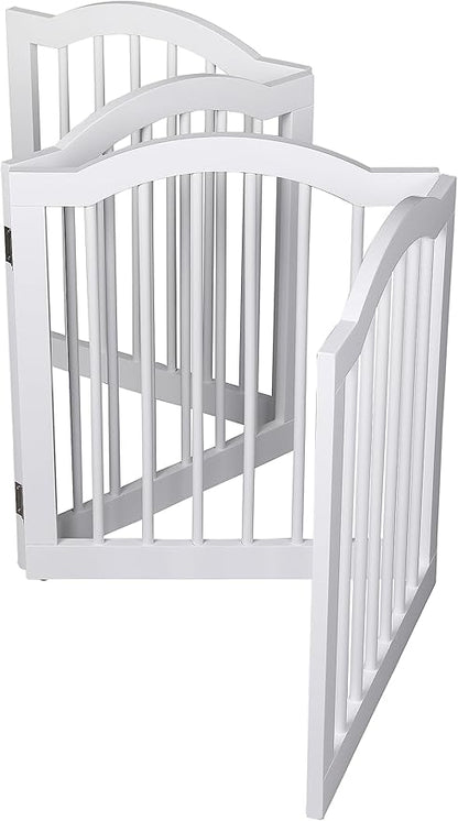 INTERNET'S BEST Arched Top Dog Gate | 4 Panel, 24" H Wooden Pet Barrier for Dogs or Cats | Freestanding Folding Room Divider for Doorways, Hallways, Stairs, and Porch | Portable, Extra Wide | White