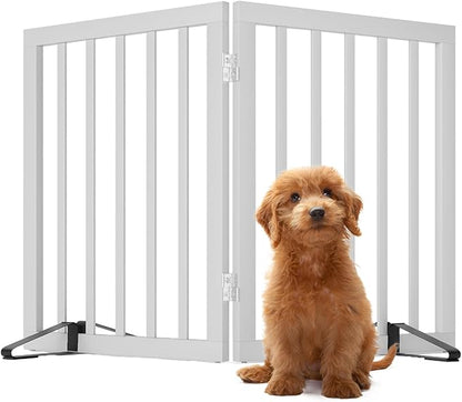 Freestanding Wooden Dog Gate 2 Panel, Foldable Dog Gate for Stairs, Pet Gates for Doorways House, 24-inch Tall Pet Gate