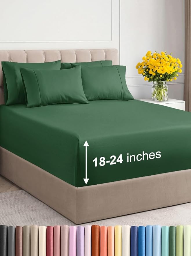 Extra Deep Cal King Sheet Set - 6 Piece Breathable & Cooling Sheets - Hotel Luxury Bed Sheets Set - Easy Fit - Soft, Wrinkle Free & Comfy Sheets Set - Emerald Green Sheet Set with Extra Deep Pockets
