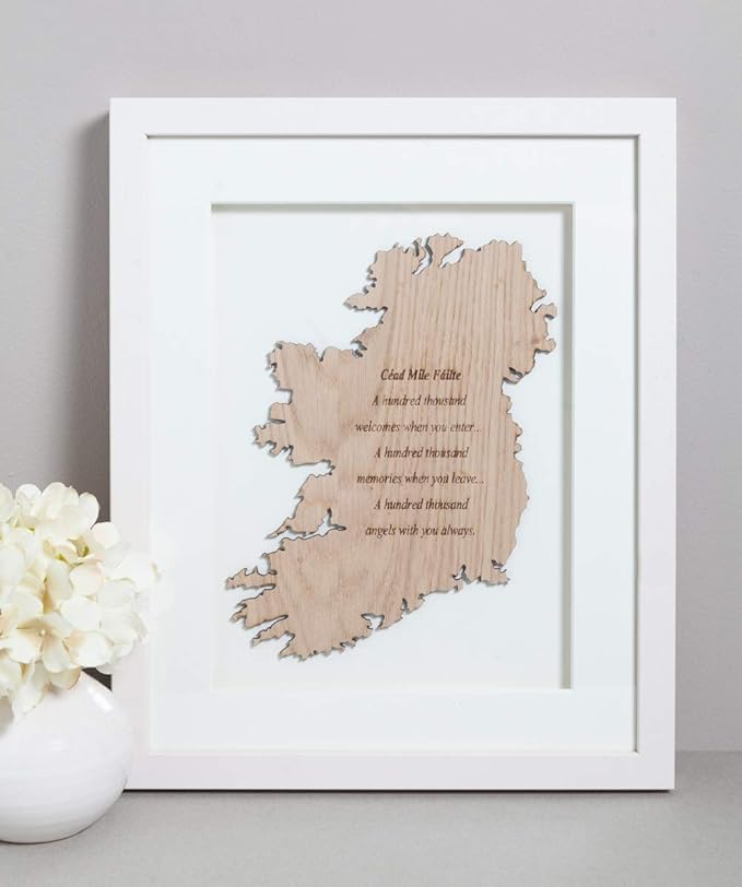 Biddy Murphy Irish Gifts, Traditional Irish Welcome Framed Word Art, Wall Decor, Cead Mile Faiite, Handmade in Ireland, Hanaging Greeting for Home Decor