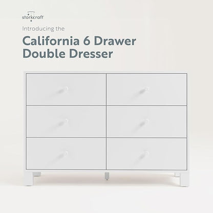 Storkcraft California 6-Drawer Double Dresser (White) - GREENGUARD Gold Certified, Interlocking Drawer System, Dresser Drawer Organizer for Kids Bedroom