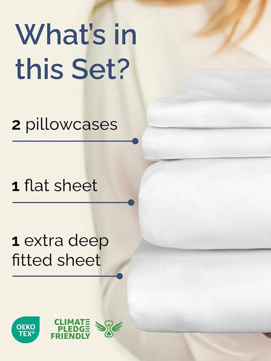 Extra Deep Twin XL Sheet Set - 4 Piece Breathable & Cooling Sheets - Hotel Luxury Bed Sheets Set - Easy & Secure Fit - Soft, Wrinkle Free & Comfy Sheets Set - White Sheet Set with Extra Deep Pockets