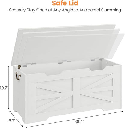 IDEALHOUSE 39.4" Toy Chest, Large Storage Chest with Safety Hinge, Kids Wooden Toy Box with Lid, Supports 350 lbs, Storage Bench Trunk for Entryway, Living Room, Bedroom, White