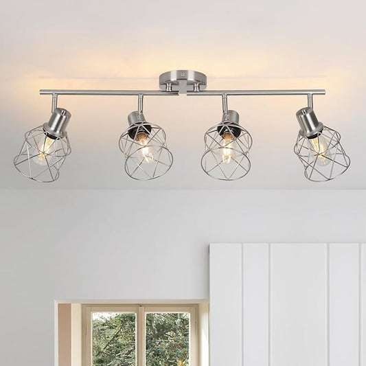 WILON Ceiling Lighting Fixtures,4 Way Track Light Fixture,4 Ceiling Spotlight,Kitchen Island Lighting Semi Flush Mount,Kitchen Track Lighting Flexibly Rotatable Light Head,E26 Base