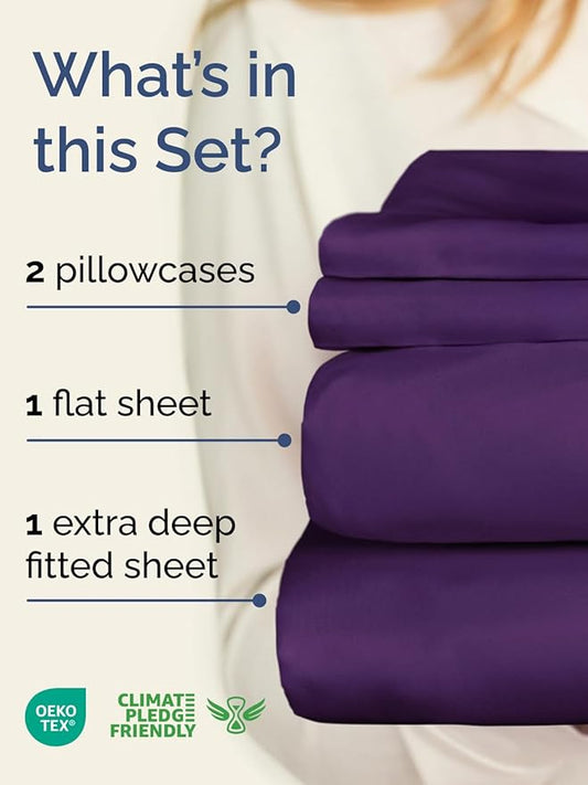 Extra Deep Twin XL Sheet Set - 4 Piece Breathable & Cooling Sheets - Hotel Luxury Bed Sheets Set - Easy & Secure Fit - Soft, Wrinkle Free & Comfy Sheets Set - Purple Sheet Set with Extra Deep Pockets