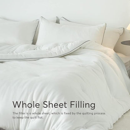 KASENTEX Super-Duper Ultra Soft Lightweight Jersey Knit King Comforter Set, Smooth White Comforter Bed Sets, 3 Piece Solid Breathable Bedding, Light Summer King Size - 2 Pillow Cases, 102x90in