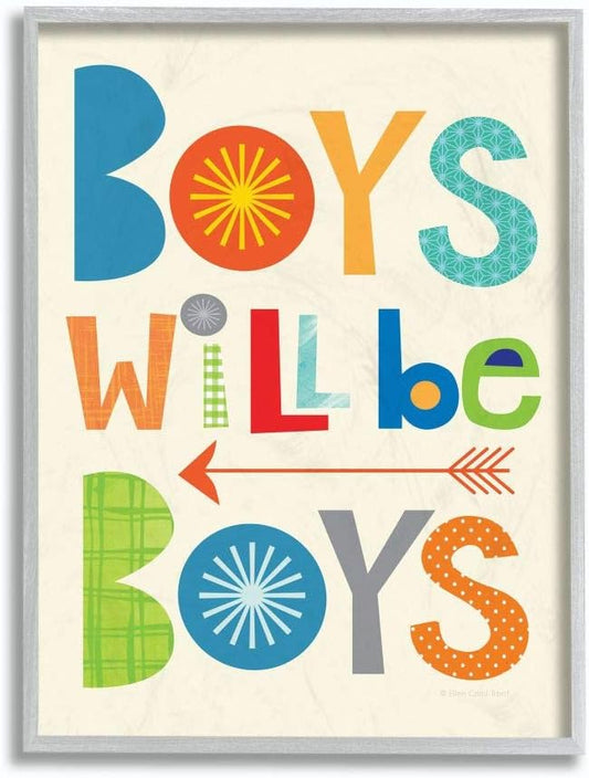 Stupell Industries Will Be Boys Multi-Color with Arrow Grey Framed Wall Art, 11x14, Design by Artist Ellen Crimi-Trent