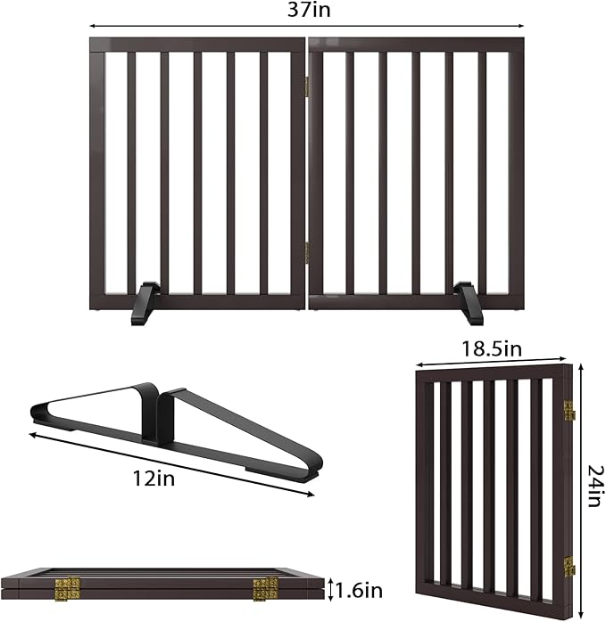 Freestanding Foldable Dog Gate 2 Panel,Fully Assembled Dog Gates for Doorways, Wooden Pet Gates for The House, 24-inch Tall Pet Gate Indoor
