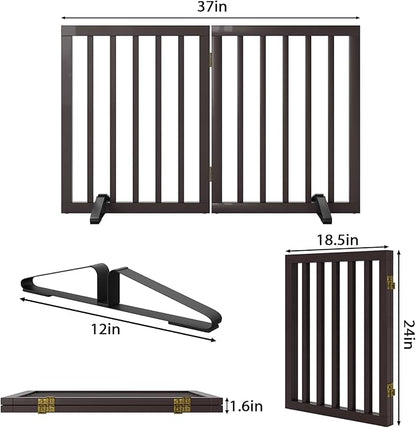Freestanding Foldable Dog Gate 2 Panel,Fully Assembled Dog Gates for Doorways, Wooden Pet Gates for The House, 24-inch Tall Pet Gate Indoor