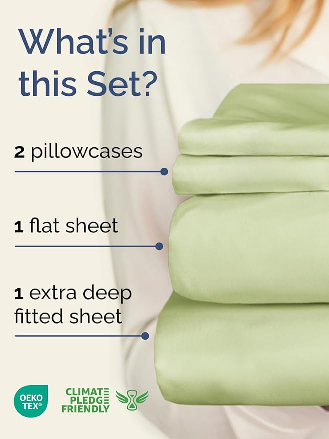 Extra Deep Twin XL Sheet Set - 4 Piece Breathable and Cooling Sheets - Hotel Luxury Bed Sheets Set - Easy Fit - Soft, Wrinkle Free and Comfy Sheets Set - Light Sage Sheet Set with Extra Deep Pockets