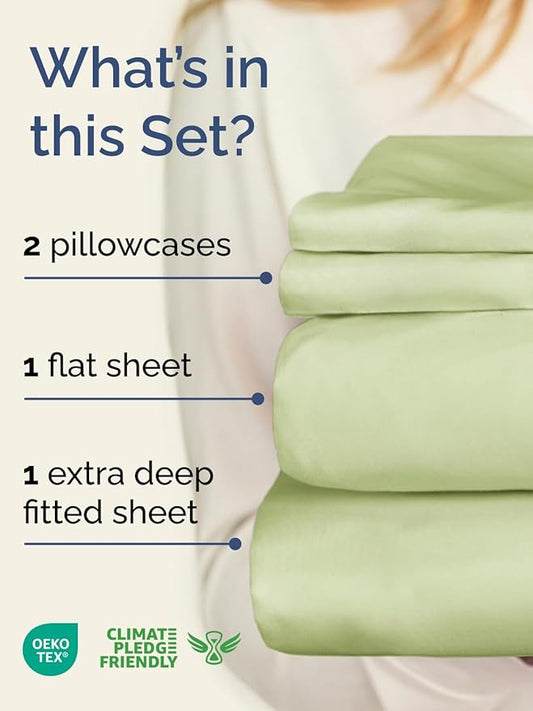 Extra Deep Twin XL Sheet Set - 4 Piece Breathable and Cooling Sheets - Hotel Luxury Bed Sheets Set - Easy Fit - Soft, Wrinkle Free and Comfy Sheets Set - Light Sage Sheet Set with Extra Deep Pockets