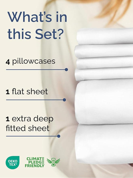 Extra Deep Queen Sheet Set - 6 Piece Breathable and Cooling Sheets - Hotel Luxury Bed Sheets Set - Easy & Secure Fit - Soft, Wrinkle Free and Comfy Sheets Set - White Sheet Set with Extra Deep Pockets