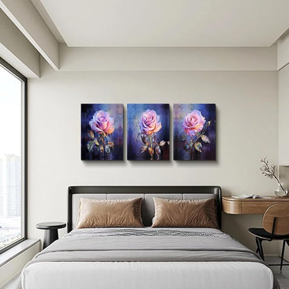 DZRWUBHS Large Canvas Wall Art Painting Wall Decor for Bedroom Living Room Rose Flowers Wall Pictures Modern Office Floral Wall Decorations Farmhouse Minimalist Vintage Posters Ready To Hang 3 Piece