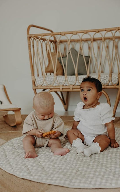 Frankie Lane French Linen.Reversible Playmat for Infants, Girl or boy. Nursery Decor Tummy time mat. Round Soft Indoor Area Padded Toddler Baby mat Rug Playroom Baby Floor mats (Natural)