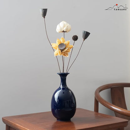 Altar Blue Ceramic Vase with Dried Flowers, Handmade in Jingdezhen for Modern Home Decor Office Bookshelf Tables Living Room Bedroom Shelf Decor Entryway Dry Flower Arrangement Ornament