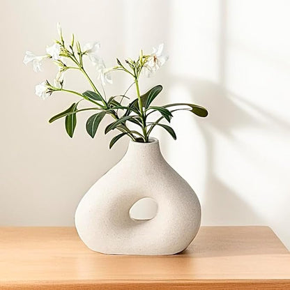 White Ceramic Vases in Nordic Style, Deco Vase for Pampas Grass as Boho Deco, Contemporary Flower Vase with Minimalistic Design for Fresh Flowers(Onecircle)