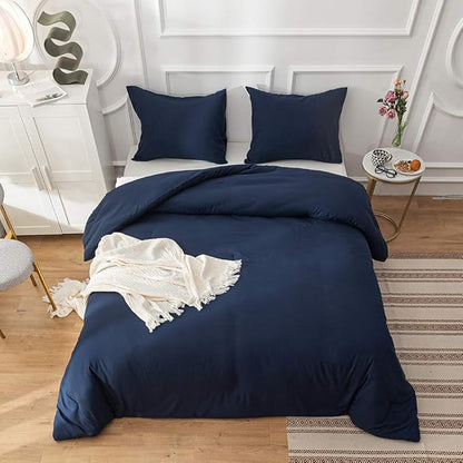 Cottonight Navy Blue Comforter Set Full Dark Blue Bedding Set Full Color Quilts Dark Navy Color All Season Blanket Breathable 3 Piece Comforter Set for Adults Teens