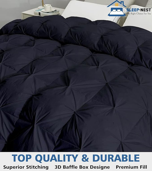 SLEEP-NEST Oversized King Comforter 136 x 120 Hotel Luxury Weighted Down Alternative Pinch Pleat 1 Piece Comforter with 8 Tabs/Loops 400 GSM-Box Stitched Extra Large Breathable Soft - Navy Blue
