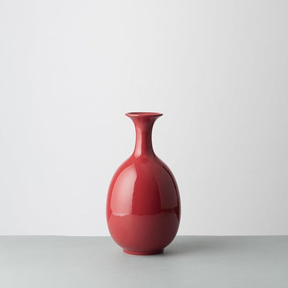 Red Ceramic Vase,8.66 INCH Handmade,Home Decorative Vase, Kitchen, Bedroom, Office, Living Room, Bathroom, Book Shelf Centerpiece Table Decorations (Vermilion Red Without Flowers)