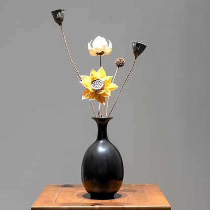 Black Ceramic Vase with Dried Flowers, Handmade in Jingdezhen, for Modern Home Decor Office Bookshelf Tables Living Room Bedroom Shelf Decor Entryway Dry Flower Arrangement Ornament