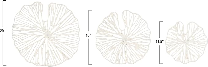 Creative Co-Op Handmade White Coral Shaped Paper & Metal Wall Décor (Set of 3 Sizes)