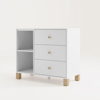 Storkcraft California 3 Drawer Combo Dresser (White with Driftwood) – GREENGUARD Gold Certified, Interlocking Drawer System, Pre-Installed Drawer Tracks for Easier Assembly, Spacious Cabinet