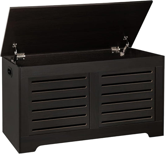 DINZI LVJ Storage Chest, Flip-Top Wooden Toy Box with 2 Safety Hinges, Retro Entryway Shoe Bench, Sturdy Large Storage Trunk for Living Room, Bedroom, Toddler Room, Easy Assembly, Espresso