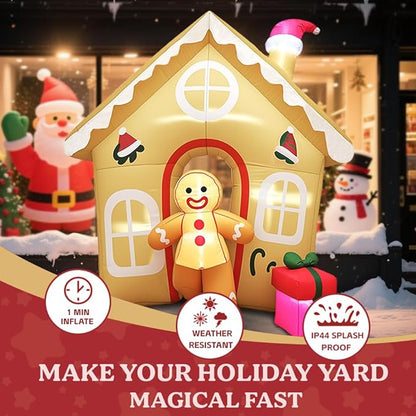GARIG 6FT Christmas Inflatables The Runaway Gingerbread Man Outdoor Decorations, Christmas Blow Up Yard Decorations with Built-in LEDs for Xmax Outdoor Party, Yard, Garden