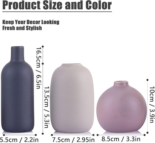 Brown Ceramic Vase Set,Small Vases Home Decor,Fall Décor Modern Farmhouse Vases for Home Decor, Organic Decor Accents for Living Room,Table,Shelf,Entryway,Pottery Vase Set of 3 (Multicolor)
