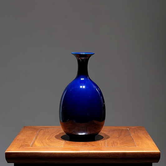 Ceramic Vase Handmade for Modern Home Decor Office Bookshelf Tables Living Room Bedroom Shelf Decor Entryway Dry Flower Arrangement Ornament (Altar Blue Without Flowers)