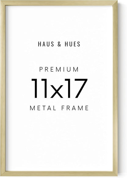 HAUS AND HUES 11x17 Gold Picture Frame - Gold 11x17 Frame Aluminum, Vertical & Horizontal Hanging, Shatterproof Plexiglass - Ideal for Home, Room, Office Decor (11x17 in, Gold)