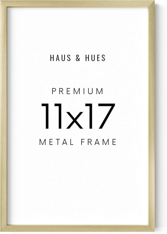 HAUS AND HUES 11x17 Gold Picture Frame - Gold 11x17 Frame Aluminum, Vertical & Horizontal Hanging, Shatterproof Plexiglass - Ideal for Home, Room, Office Decor (11x17 in, Gold)
