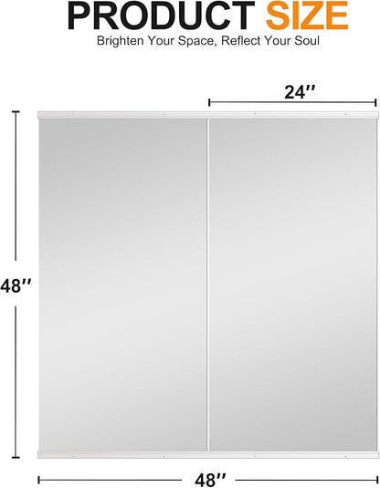 Home Gym Mirror - Large Full Body Mirror for Yoga & Fitness - 48''x24'' - 2PCS - Frameless Glass - Wall Mounted - Suitable for Home Gym, Garage, Bedroom & Bathroom (White)