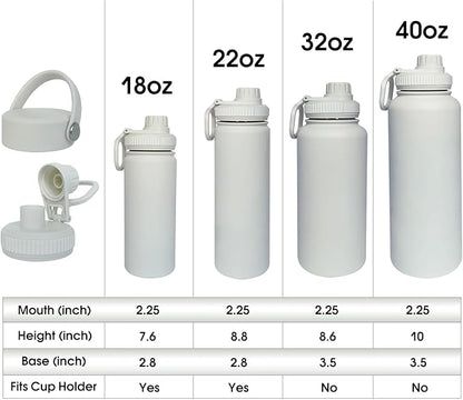 22oz Insulated Water Bottle ，Stainless Steel Sports Water Cup Flask with 2 Lids, Wide Mouth Travel Thermal Mug,Outdoor Sports Bottle（white）