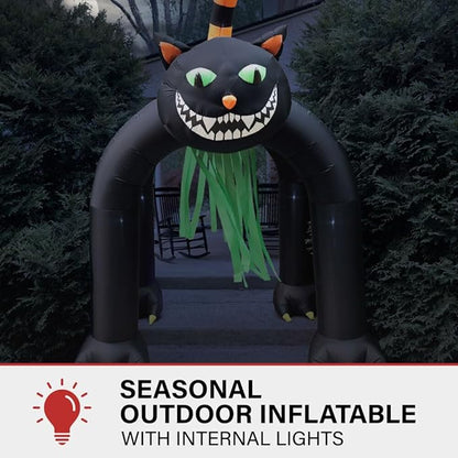 Haunted Hill Farm 10-Ft Tall Black Cat Arch Blow Up Inflatable with Lights, Outdoor Halloween Inflatable Decoration for Lawn and Yard, Giant Spooky Holiday Decor