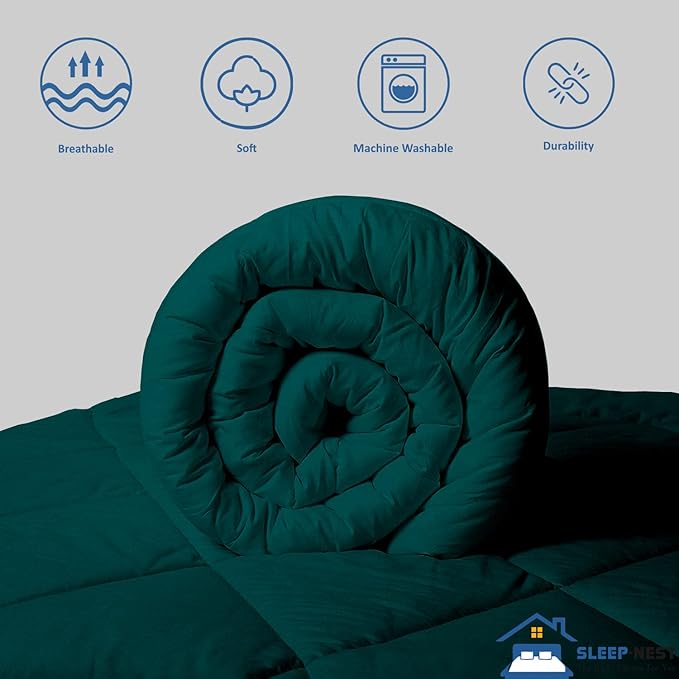 SLEEP-NEST All Season Luxury - Grand King Comforter 106 x 106 Breathable Bedding 1 Piece Down Alternative Pinch Pleat Comforter with 8 Corner Tabs - Ultra Soft, Lightweight Quilt - Teal Green