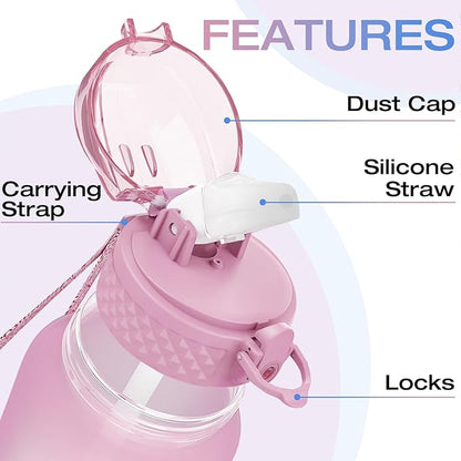 OLDLEY Kids Water Bottle for School, 12 oz (Straw Lid) BPA-Free Reusable Leak-proof Durable Tritan Plastic Water Bottles with One-handed Opening Straw Lids, Anti-dust Spout Cover (Pink-Blue)