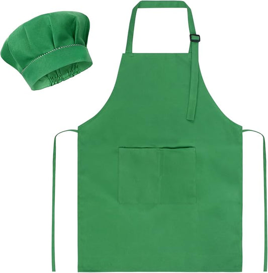SUNLAND Kids Apron and Hat Set Children Chef Apron for Cooking Baking Painting