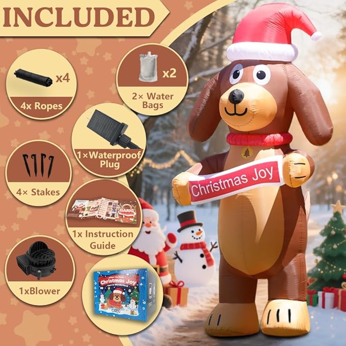 GARIG 10FT Christmas Inflatables Christmas Puppy Dog Outdoor Decorations, Christmas Blow Up Yard Decorations with Built-in LEDs for Xmax Outdoor Party, Yard, Garden