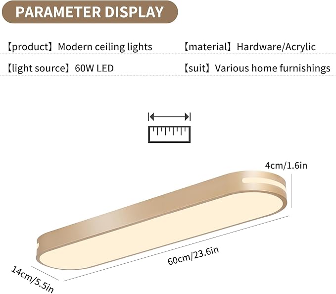 Becailyer 23.6" Modern LED Ceiling Light, Dimmable Flush Mount Ceiling Lamp, 60W Metal Ceiling Chandelier Lighting Fixture for Living Room Bedroom Dining Room Office Hallway Aisle Closet, Gold