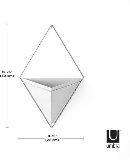 Umbra Trigg Hanging Planter Vase Wall Decor, Pot and Container for Succulents, Cactus, Faux Plants, and More, Large, White/Nickel