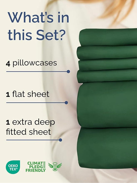 Extra Deep Cal King Sheet Set - 6 Piece Breathable & Cooling Sheets - Hotel Luxury Bed Sheets Set - Easy Fit - Soft, Wrinkle Free & Comfy Sheets Set - Emerald Green Sheet Set with Extra Deep Pockets