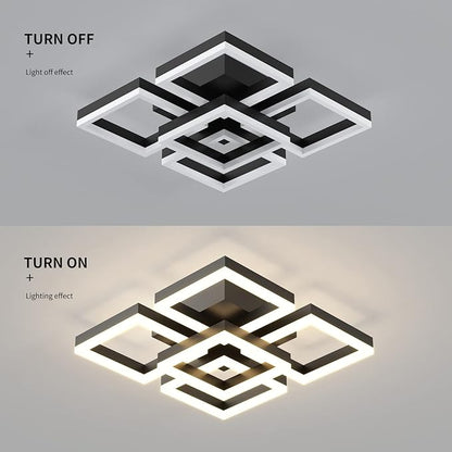 GEADI Modern LED Ceiling Light, 64W Dimmable Black Flush Mount Light 5-Square Ceiling Lamp with Remote Control, Acrylic Ceiling Chandelier Lighting for Living Room Bedroom Office, 3000K-6500K