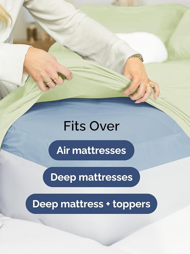 Extra Deep King Sheet Set - 6 Piece Breathable & Cooling Sheets - Hotel Luxury Bed Sheets Set - Easy & Secure Fit - Soft, Wrinkle Free & Comfy Sheets Set - Light Sage Sheet Set with Extra Deep Pockets